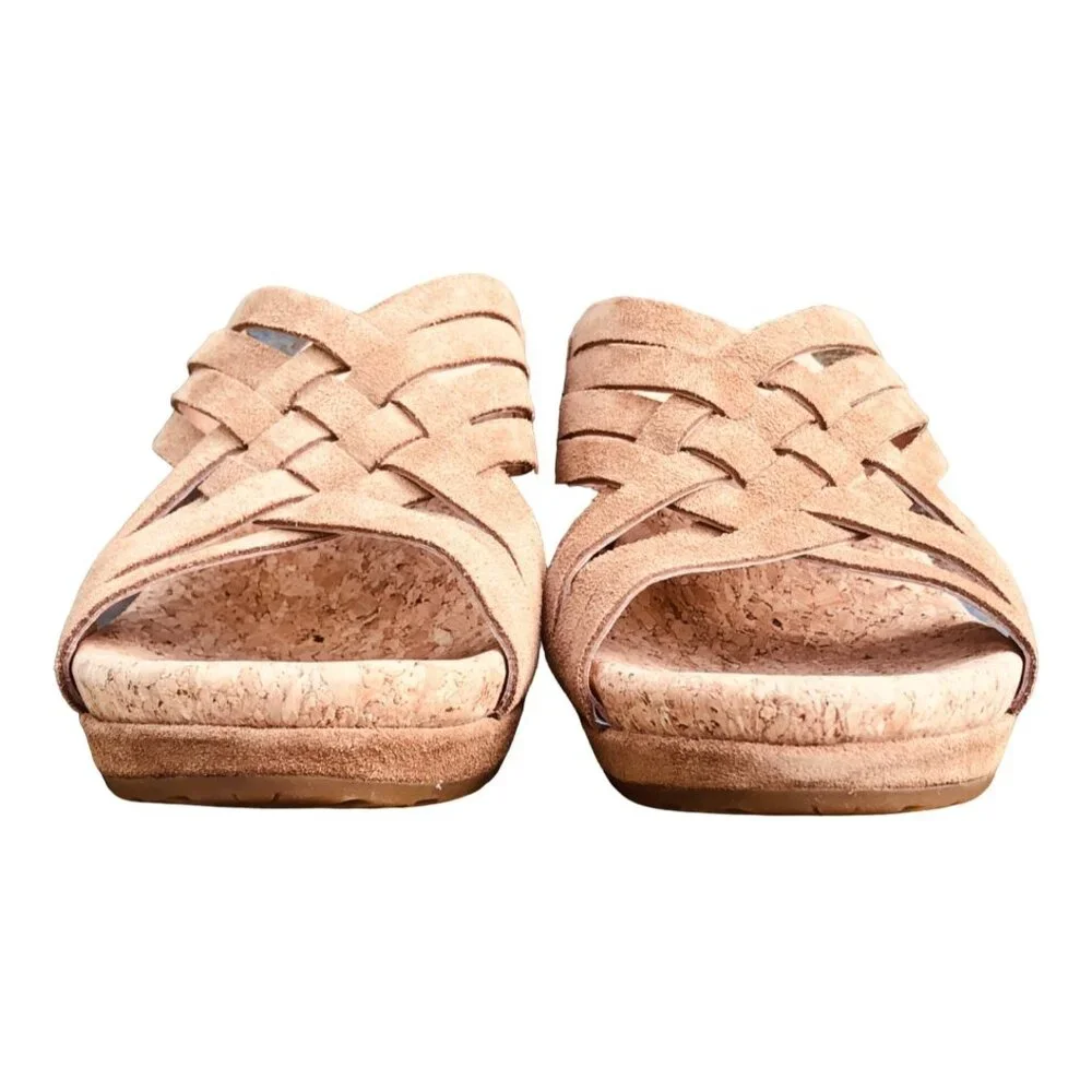 UGG Womens Lilah Wedge Sandals Chestnut Suede Mules Cork Footbed US 10 EU 41 NIB - Picture 3 of 8
